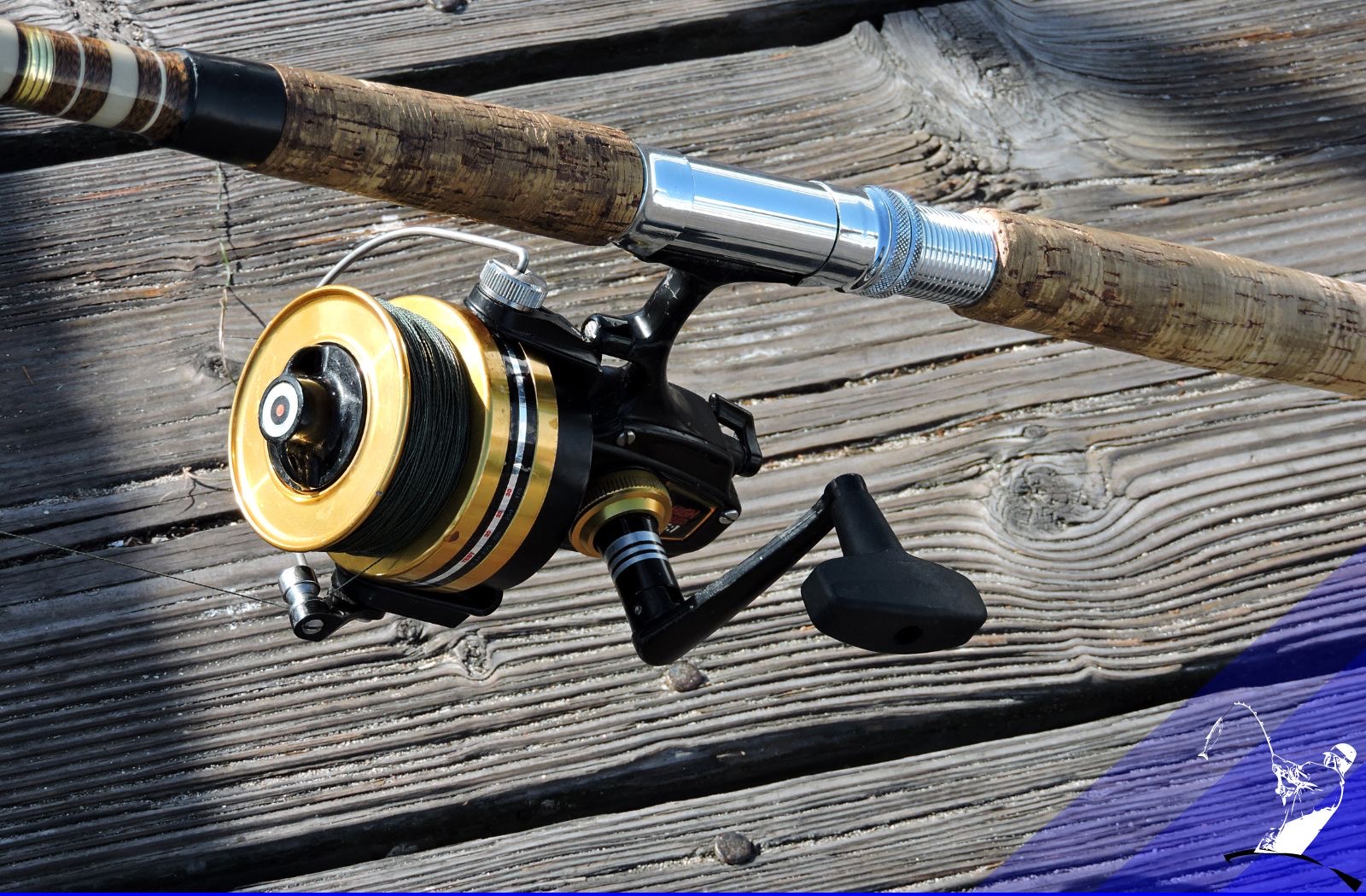 Penn Spinning Reel on Casting Rod with Dock background