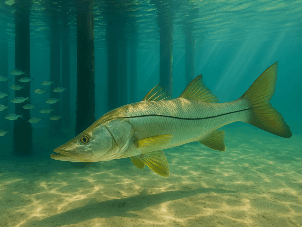 Snook under a Pier stalking prey